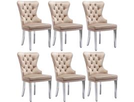 Conjunto De 6 Cadeiras De Veludo Com Pernas De Metal Bege Raumio