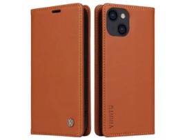 Capa Para Iphone 14 Yikatu Pele Sintética Anti-choque Magnética Castanho