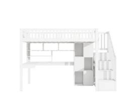 Cama Com Arrumação Alta Led Escada Raumio Madeira Branco (90x200)