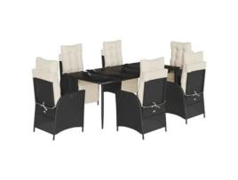 Conjunto 7 de jantar p/ jardim c/ almofadões VIDAXL vime PE preto