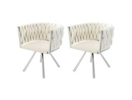 Conjunto De 2 Cadeiras Giratórias De Veludo Com Braços Pernas De Metal Prateado Bege Uytie