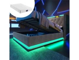 Cama Com Colchão Dupla Estofada Led Controle Remoto Usb Pangshiyaun Linho Cinzento (104x220x174cm)