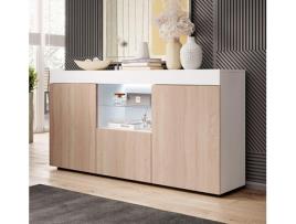 Aparador Elma De 135cm Com Luz Led Branco Mate/carvalho Design Moderno Domensino