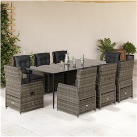 vidaXL 9 pcs conjunto de jantar p/ jardim c/ almofadões vime PE cinza
