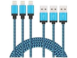 Pacote De 3 2m Cabo Carregador Cabo Trançado De Nylon Conector De Alumínio Para Iphone Ipad Ipod-azul Preto