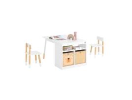 Kmb113 W Conjunto De Mesa Para Crianças Com 2 Cadeiras E 2 Caixas Branco Sobuy