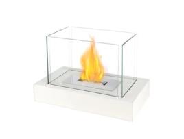 Lareira Portátil A Bioetanol Sem Ventilação, Queima Limpa, Mesa Retangular 35 Cm Branco | Ideal Para Interior E Exterior Jhy Design