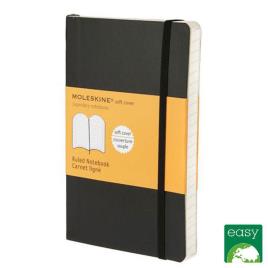 Bloco de Notas Classic Soft Cover, 14 x 9 cm, 96 Folhas, Pautado, Capa Soft, Preto