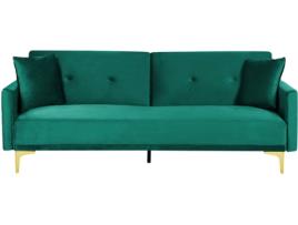 Sofá-cama de 3 lugares em veludo verde LUCAN