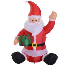 HomCom® Pai Natal Inflável 1.2m com Prenda Decoração Natal Iluminação LED Ideal Interior Exterior