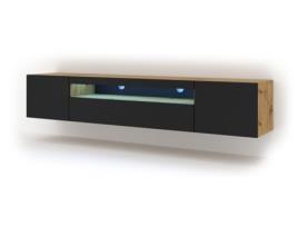Móvel TV ?BIM FURNITURE Aura com LED (200x37x42 cm - Placa Laminada - Castanho e Preto)