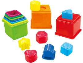 Jogo Didáticos PLAYGO Conjunto de cubos empilháveis e figuras geométricas - 16 peças (10,5x10,5x9 cm - 12 meses)