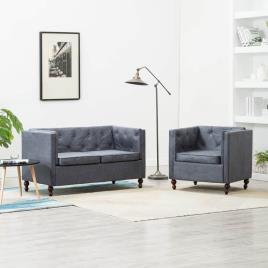 Conjunto de 2 Sofás  Chesterfield Estofos Em Tecido Cinzento (72x68x70 cm)
