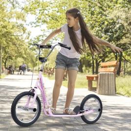 Trotinete para Crianças acima de 5 anos Scooter de 2 Rodas Grandes Insufláveis de 16 Polegadas com Freios e Guidão Ajustável em