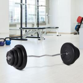 Barra de Pesos Curvada com 8 Discos de Peso Intercambiáveis até 70kg de Aço para Treinamento Culturismo em Academia Casa 140x38