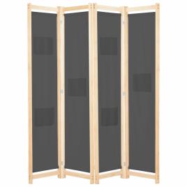 Divisória de quarto com 4 painéis 160x170x4 cm tecido cinzento