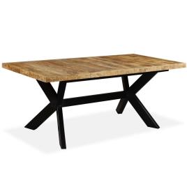 Mesa de jantar madeira de mangueira maciça + aço em cruz 180 cm