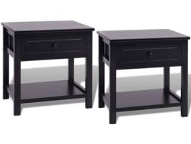 Conjunto de 2 Mesa de Cabeceira VIDAXL (Preto - Madeira - 40x29x42 cm)