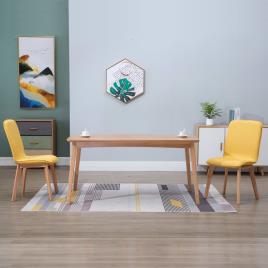 Cadeiras de jantar 2 pcs tecido amarelo e carvalho maciço
