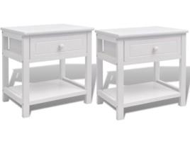 Conjunto de 2 Mesa de Cabeceira VIDAXL (Branco - Madeira - 40x29x42 cm)