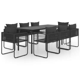 9 pcs conjunto de jantar para jardim vime PVC preto