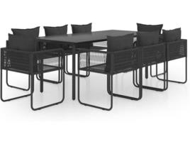 Conjunto de Refeição Jardim VIDAXL 3060099 (Preto - PVC - 190x90x74 cm - 9 Peças)