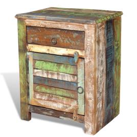 Mesa de apoio com 1 gaveta e 1 porta, madeira reciclada