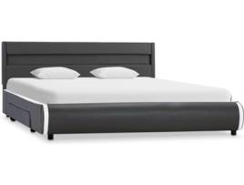 Cama LED VIDAXL (Cinzeto - Couro Artificial - 217x166x70 cm)