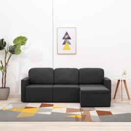 Sofá-cama modular de 3 lugares tecido cinzento-escuro