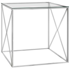 Mesa de centro 55x55x55 cm aço inoxidável prateado e vidro