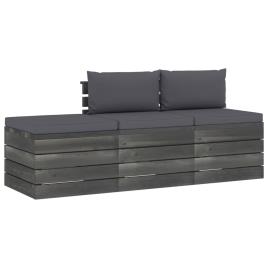 3 pcs conjunto lounge de paletes + almofadões madeira de pinho