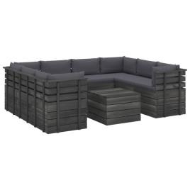 9 pcs conjunto lounge de paletes + almofadões madeira de pinho