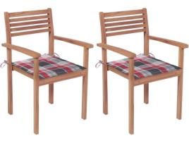 Conjunto 2 Cadeiras de Jardim VIDAXL c/Almofadas 3062275 (56x51x90 cm - Madeira de Teca)