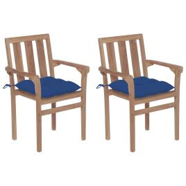 Cadeiras de jardim c/ almofadões azul 2 pcs teca maciça