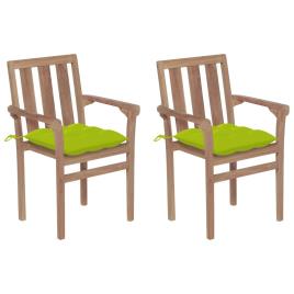 Cadeiras jardim c/ almofadões verde brilhante 2 pcs teca maciça