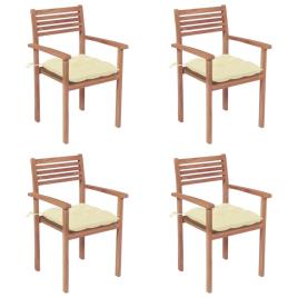 Cadeiras de jardim c/ almofadões branco nata 4 pcs teca maciça