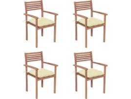Conjunto 4 Cadeiras de Jardim VIDAXL c/Almofadas 3062306 (56x51x90 cm - Madeira de Teca)
