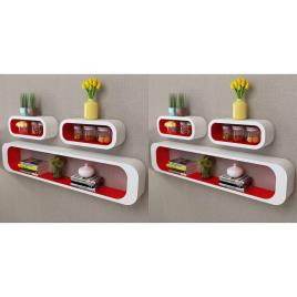 Prateleiras de parede cubo 6 pcs vermelho e branco