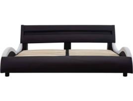 Estrutura cama c/ LEDs 140x200 cm couro artificial preto/branco