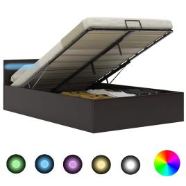 Cama hidráulica c/ arrumação LED 120x200cm couro artifi. cinza
