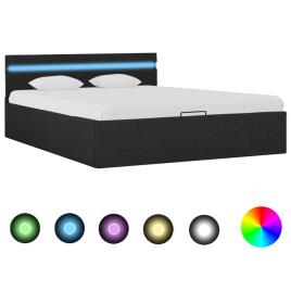 Cama hidráulica c/ arrumação LED 120x200cm tecido cinza-escuro