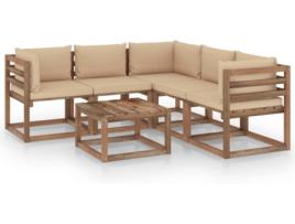 Conjunto de Jardim VIDAXL Lounge 3067419 (Castanho - Madeira - 60x64x70 cm - 6 Peças)