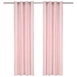 Cortinas c/ argolas metal 2 pcs algodão 140x225 cm riscas rosa