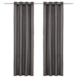 Cortinas c/ argolas de metal 2 pcs algodão 140x225 cm antracite