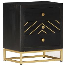 Mesa de cabeceira 40x30x50 cm mangueira maciça preto e dourado