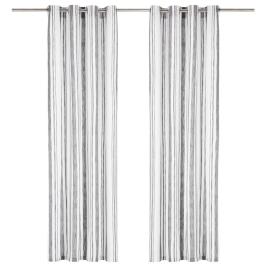Cortinas argolas metal 2 pcs algodão 140x245cm riscas antracite
