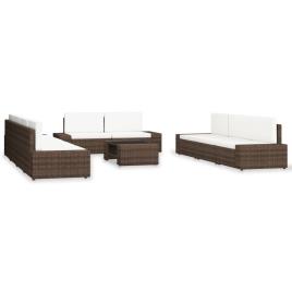 10 pcs conjunto lounge para jardim vime PE castanho