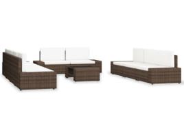 Conjunto de Jardim VIDAXL Lounge 3054595 (Castanho - Rattan Vime - 78.5x65.5x52 cm - 10 Peças)