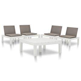 5 pcs conjunto lounge para jardim plástico branco