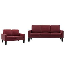 2 pcs conjunto de sofás couro artificial vermelho tinto